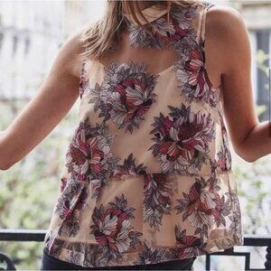 Moulinette Soeurs Floral Peplum Top Sleeveless Cami Tank‎ Top Blouse Size 0 / XS